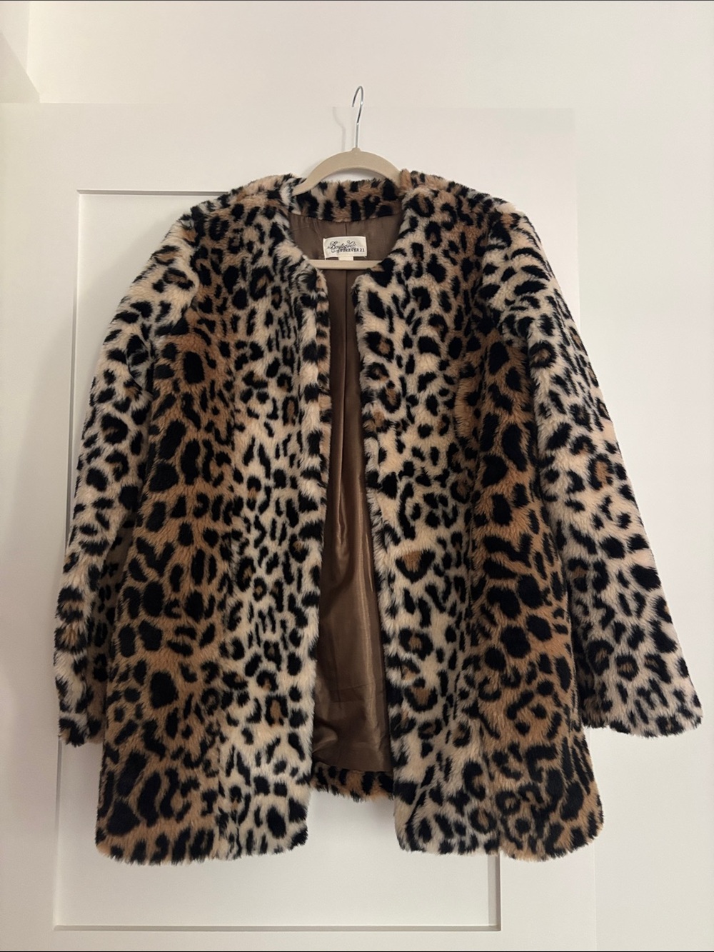Forever 21 Leopard Faux Fur Coat in Brown, Black, Cream